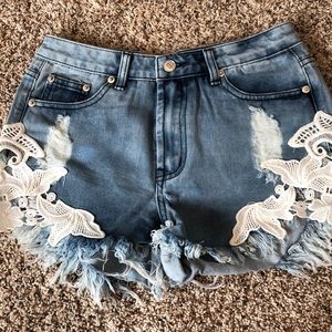 Lace jean shorts